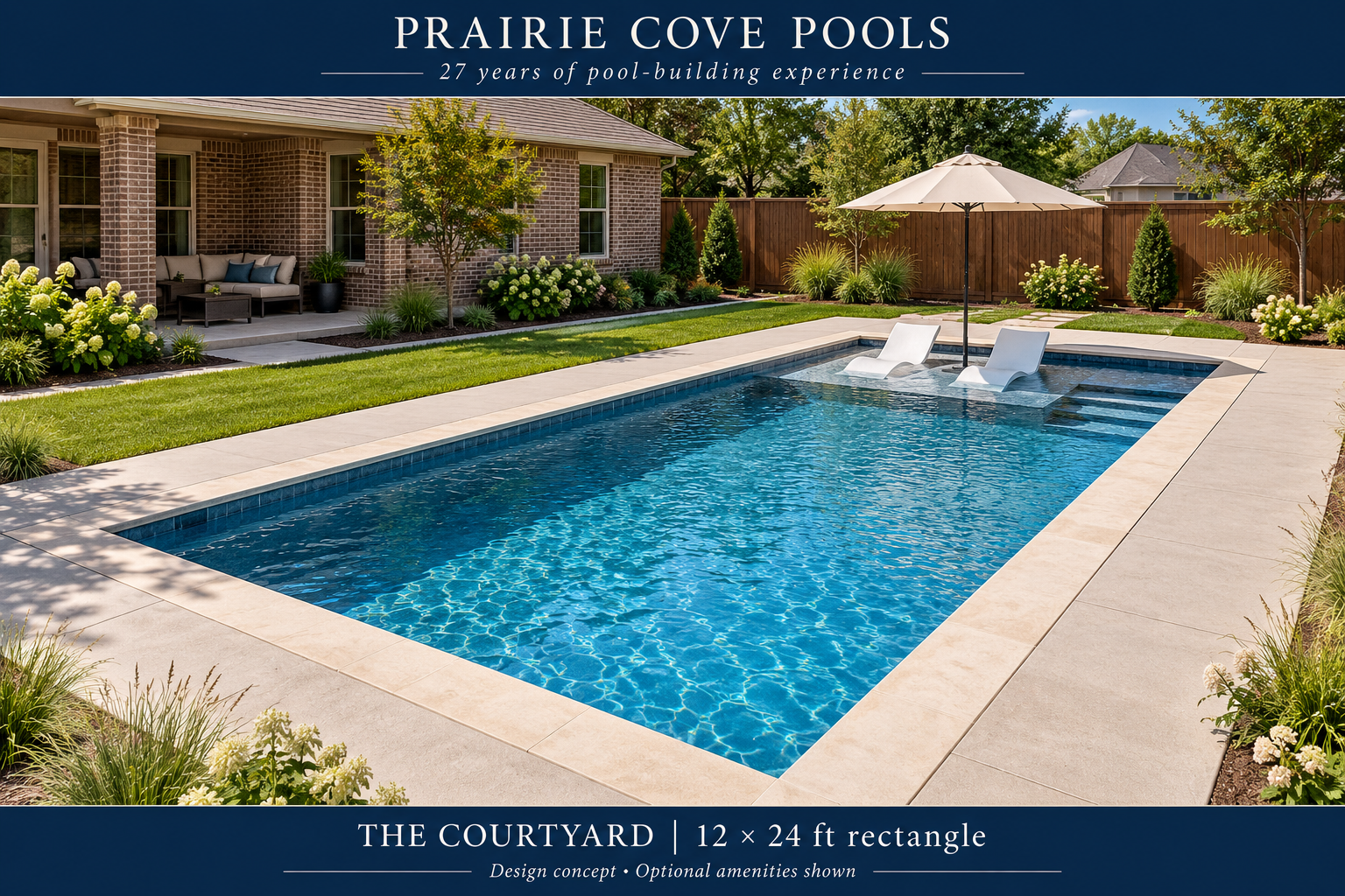 The Courtyard: Gunite pool design concept, 12 × 24 ft rectangle