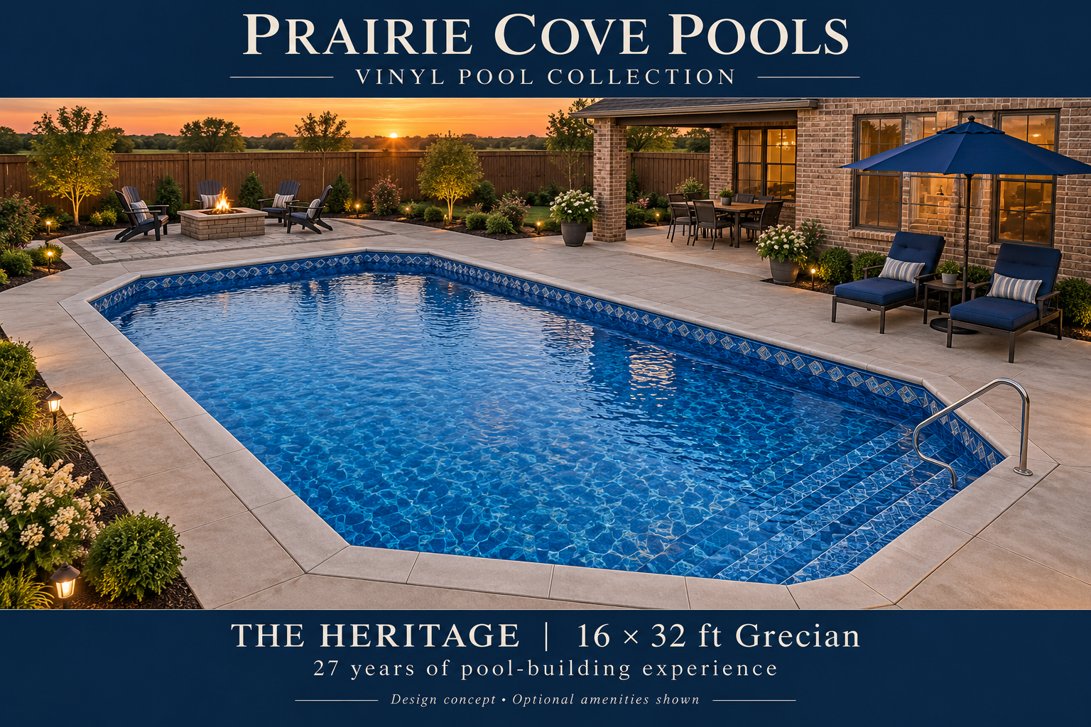 The Heritage: Vinyl pool design concept, 16 × 32 ft Grecian