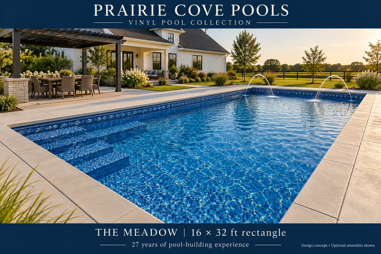 The Meadow: Vinyl pool design concept, 16 × 32 ft rectangle