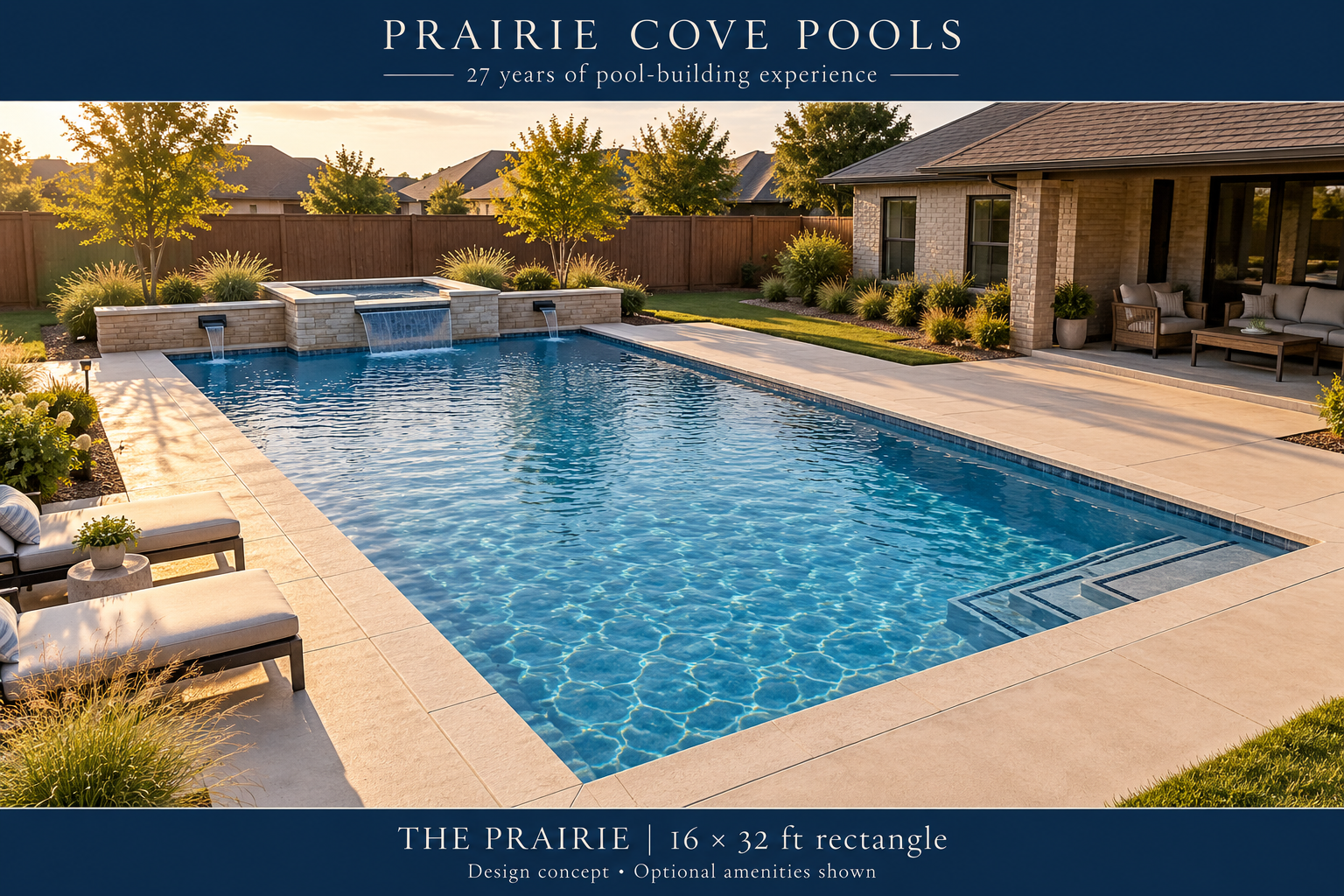 The Prairie: Gunite pool design concept, 16 × 32 ft rectangle