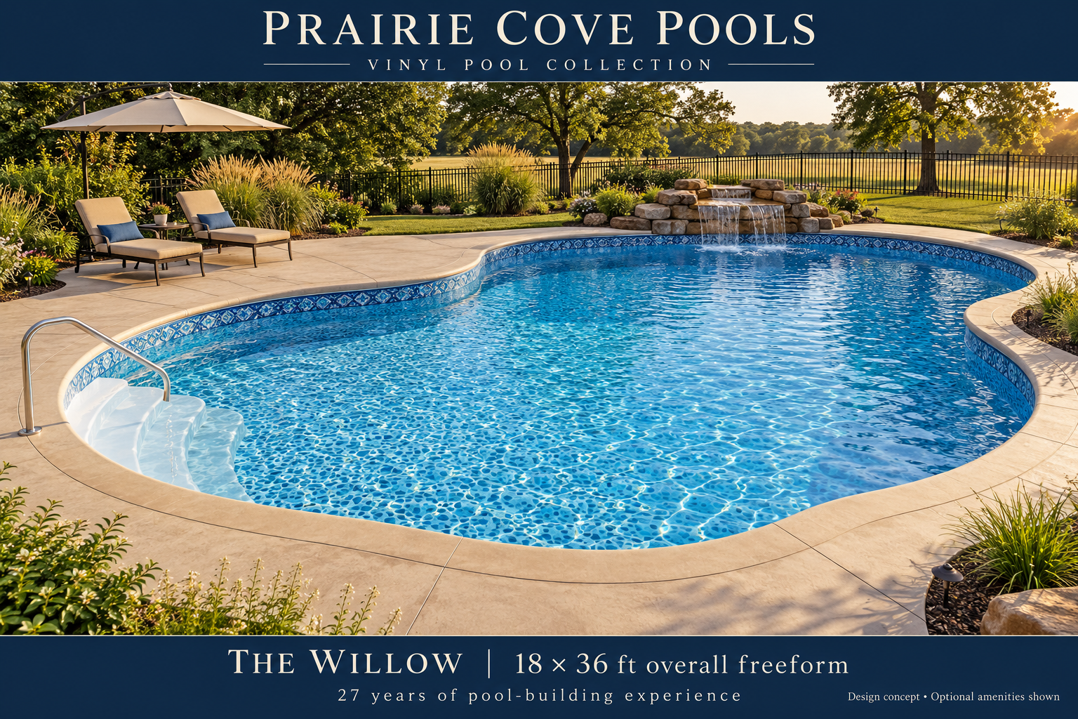 The Willow: Vinyl pool design concept, 18 × 36 ft overall freeform
